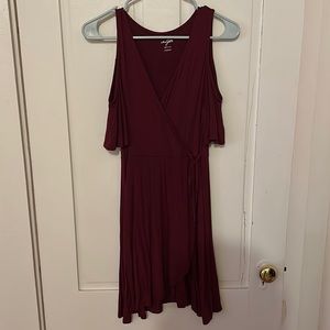 Red drop shoulder wrap dress